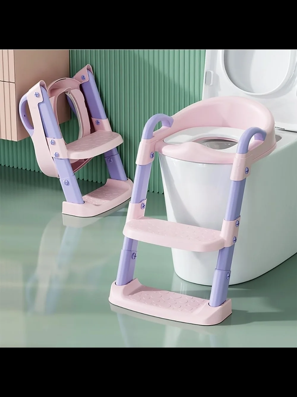 Foldable Potty Training Toilet Seat With Step Stool Ladder - Adjustable Height